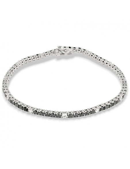 Bracciale Argento Tennis Zirconi Neri Bianchi 2,5MM [72d835be]