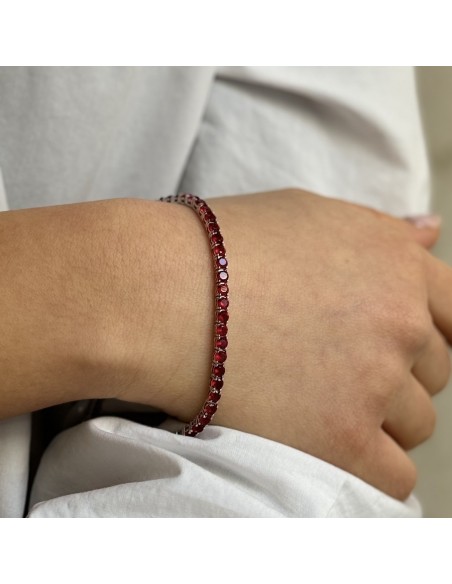 Bracciale Argento Tennis Zirconi Rossi 3MM 20CM [bab16f55]