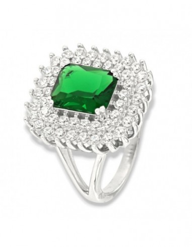 Anello Argento Rodiato Principessa Verde Rettangolare 9X7MM [9cbf33d8]