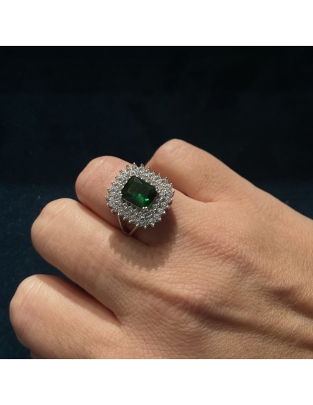 Anello Argento Rodiato Principessa Verde Rettangolare 9X7MM [d72056f1]