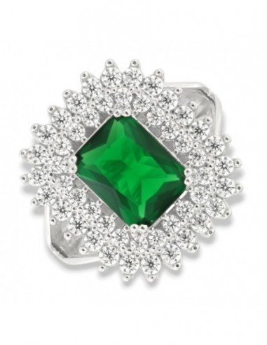 Anello Argento Rodiato Principessa Verde Rettangolare 9X7MM [603d97f5]