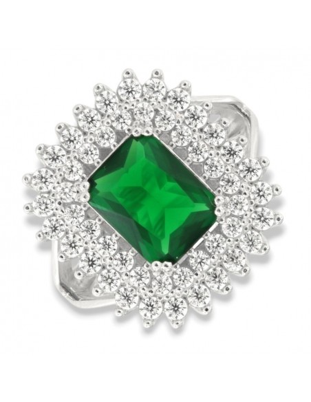Anello Argento Rodiato Principessa Verde Rettangolare 9X7MM [603d97f5]