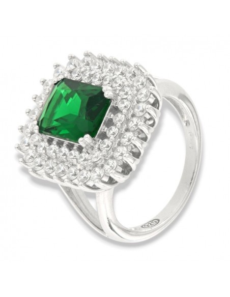 Anello Argento Rodiato Principessa Verde Rettangolare 9X7MM [656dd0eb]