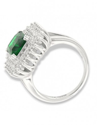 Anello Argento Rodiato Principessa Verde Rettangolare 9X7MM [d27011ef]