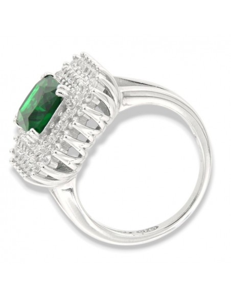 Anello Argento Rodiato Principessa Verde Rettangolare 9X7MM [d27011ef]