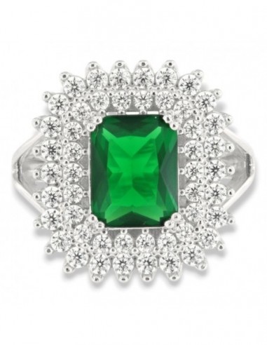 Anello Argento Rodiato Principessa Verde Rettangolare 9X7MM [0b5652e2]