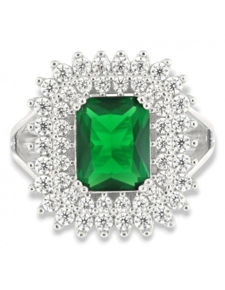 Anello Argento Rodiato Principessa Verde Rettangolare 9X7MM [0b5652e2]