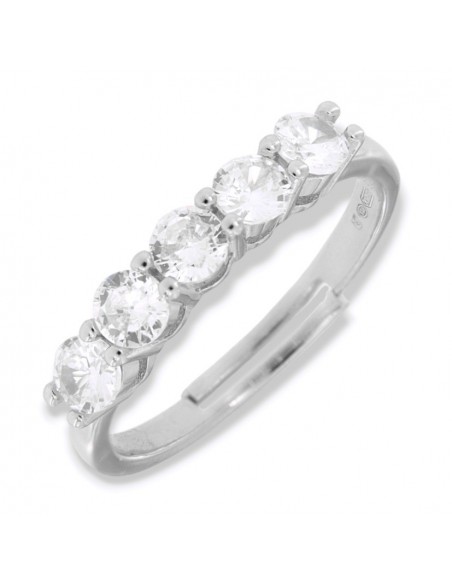 Anello Argento Rodiato Riviera 5 Zirconi Bia 3.5MM [f680e036]