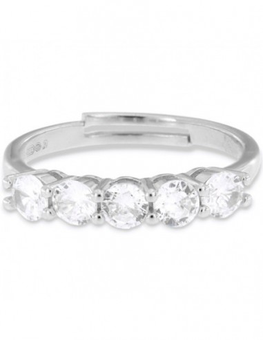 Anello Argento Rodiato Riviera 5 Zirconi Bia 3.5MM [9deb2521]