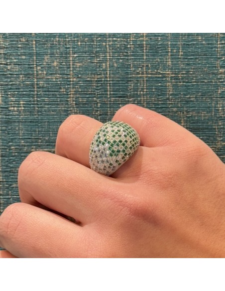 Anello Argento Rodiato Cabochon Zirconi Bianchi Verdi Pavè [7a0398fa]