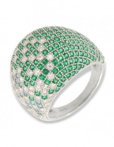 Anello Argento Rodiato Cabochon Zirconi Bianchi Verdi Pavè [cd1e59fe]