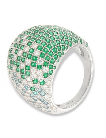 Anello Argento Rodiato Cabochon Zirconi Bianchi Verdi Pavè [c84e1ee0]