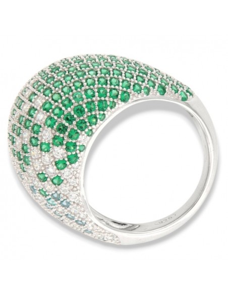 Anello Argento Rodiato Cabochon Zirconi Bianchi Verdi Pavè [7f53dfe4]