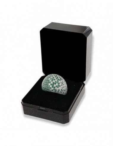 Anello Argento Rodiato Cabochon Zirconi Bianchi Verdi Pavè [11685ded]
