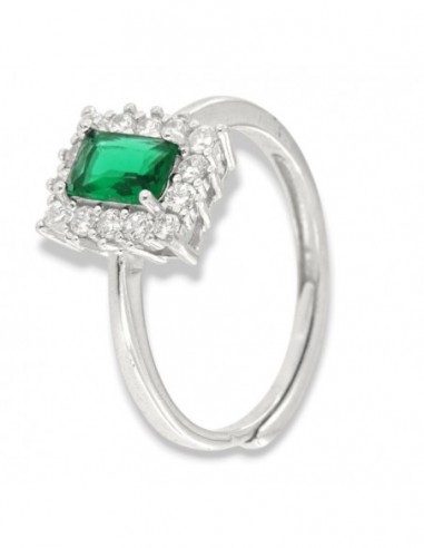 Anello Argento Rodiato Principessa Verde Rettangolare 6x4MM [d89e4928]
