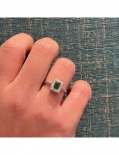 Anello Argento Rodiato Principessa Verde Rettangolare 6x4MM [d89e4928] 2