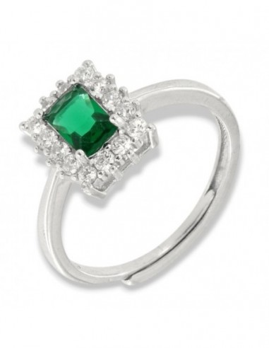 Anello Argento Rodiato Principessa Verde Rettangolare 6x4MM [b0efd5e8]