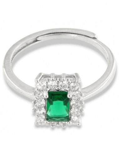 Anello Argento Rodiato Principessa Verde Rettangolare 6x4MM [db8410ff]