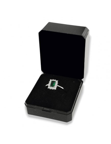 Anello Argento Rodiato Principessa Verde Rettangolare 6x4MM [6c99d1fb]