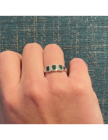 Anello Argento Rodiato Trilogy Verde Zirconi Rettangolari [28d5ea7f]
