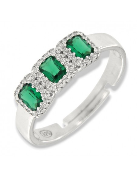 Anello Argento Rodiato Trilogy Verde Zirconi Rettangolari [9fc82b7b]