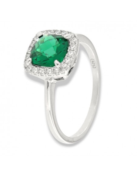 Anello Argento Rodiato Principessa Verde Quadrata 7x7 Millimetri [e9e8138e]