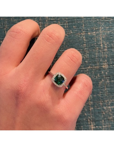 Anello Argento Rodiato Principessa Verde Quadrata 7x7 Millimetri [cedec18a]