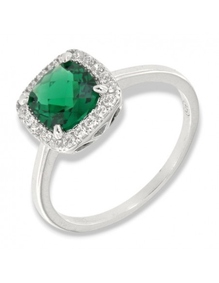 Anello Argento Rodiato Principessa Verde Quadrata 7x7 Millimetri [79c3008e]
