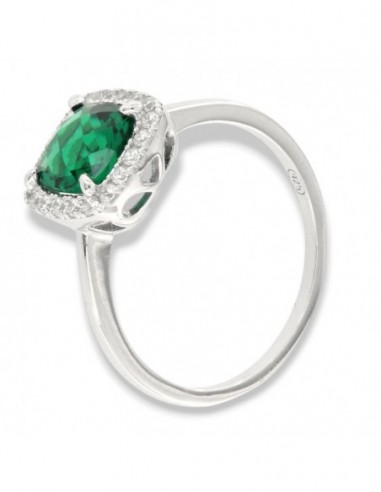 Anello Argento Rodiato Principessa Verde Quadrata 7x7 Millimetri [7c934790]