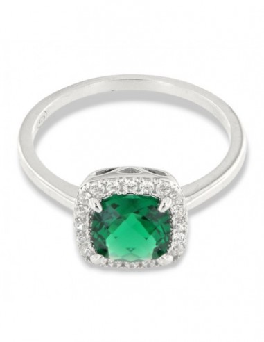 Anello Argento Rodiato Principessa Verde Quadrata 7x7 Millimetri [12a8c599]