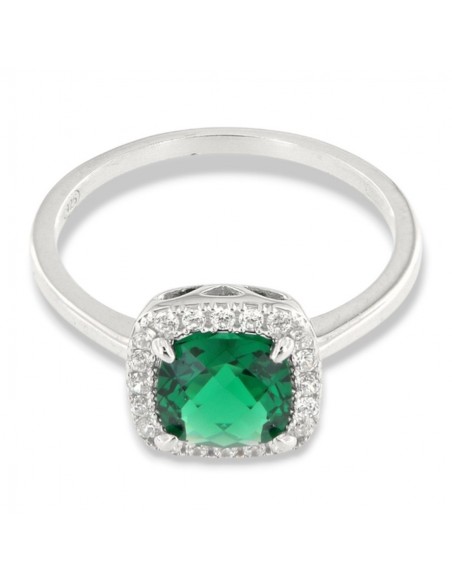 Anello Argento Rodiato Principessa Verde Quadrata 7x7 Millimetri [12a8c599]