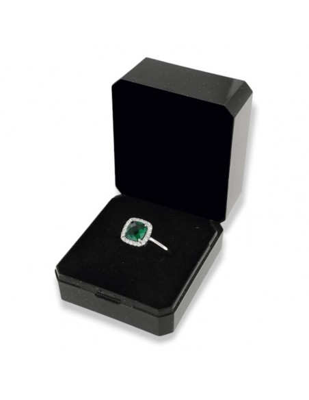Anello Argento Rodiato Principessa Verde Quadrata 7x7 Millimetri [a5b5049d]