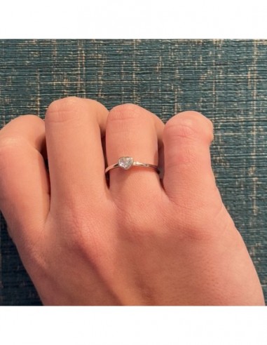 Anello Argento Rodiato Cuore Zircone Bianco [55c07b8c]