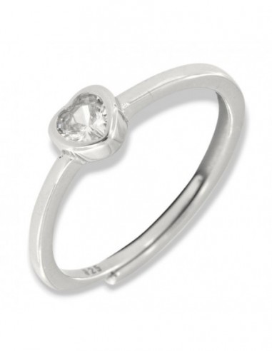 Anello Argento Rodiato Cuore Zircone Bianco [e2ddba88]