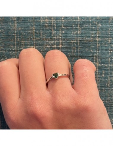 Anello Argento Rodiato Cuore Zircone Verde [2d991f03]