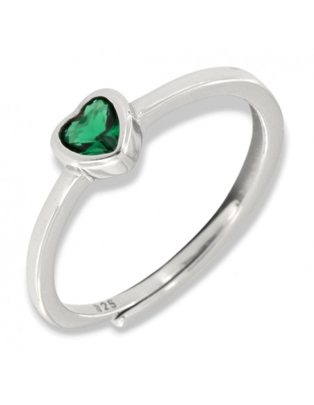 Anello Argento Rodiato Cuore Zircone Verde [9a84de07]