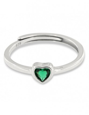 Anello Argento Rodiato Cuore Zircone Verde [f1ef1b10]