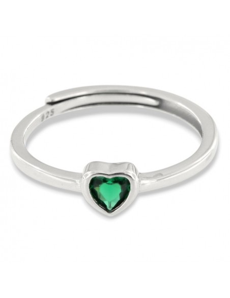 Anello Argento Rodiato Cuore Zircone Verde [f1ef1b10]