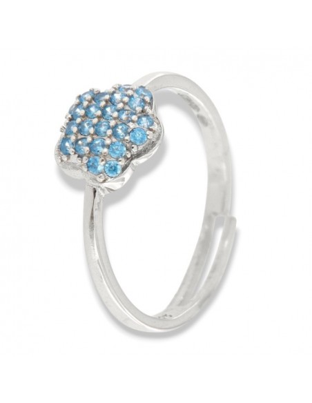 Anello Argento Rodiato Fiore Zirconi Celesti [42cb9ba7]