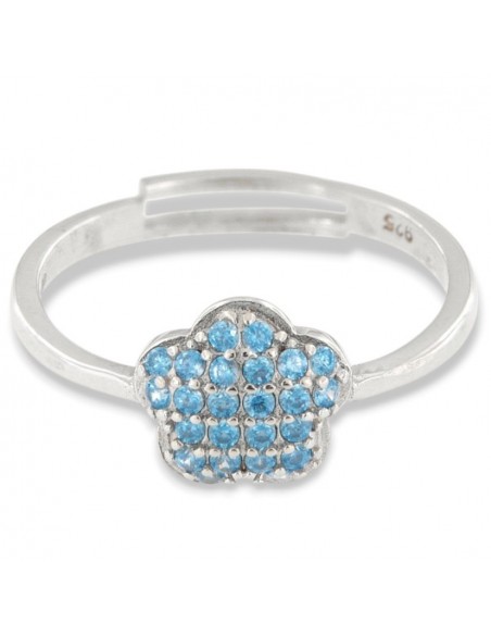 Anello Argento Rodiato Fiore Zirconi Celesti [ec11988d]