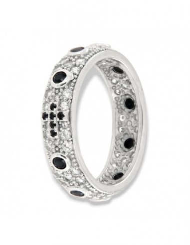 Anello Argento Rodiato Zirconi Neri E Bianchi Pavè [85ea0b00]