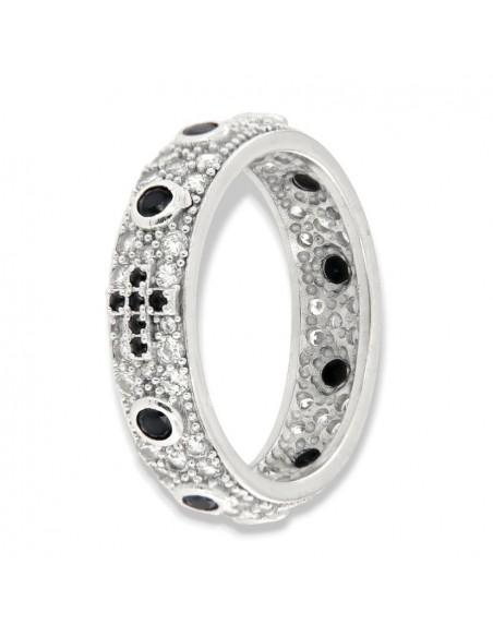Anello Argento Rodiato Zirconi Neri E Bianchi Pavè [85ea0b00]