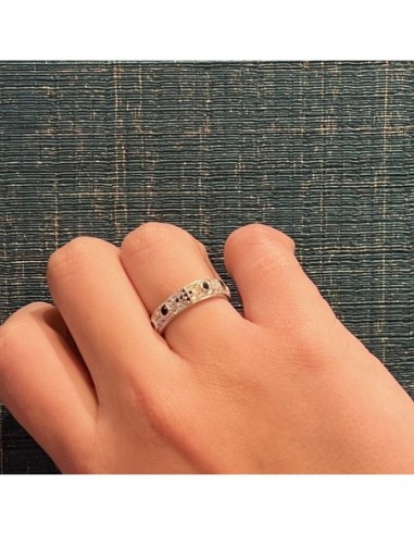 Anello Argento Rodiato Zirconi Neri E Bianchi Pavè [6acca60f]