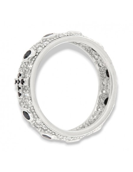 Anello Argento Rodiato Zirconi Neri E Bianchi Pavè [d8812015]