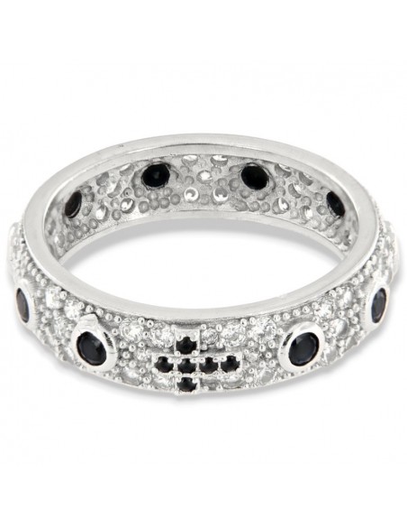 Anello Argento Rodiato Zirconi Neri E Bianchi Pavè [b6baa21c]