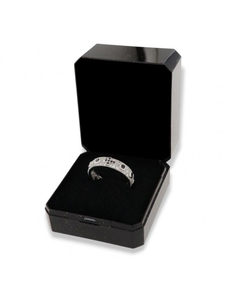 Anello Argento Rodiato Zirconi Neri E Bianchi Pavè [01a76318]