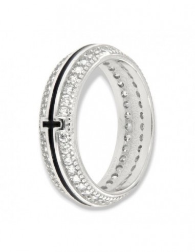 ANELLO ARGENTO RODIATO CON LATI ZIRCONI [32f7ca04]
