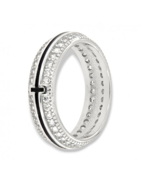 ANELLO ARGENTO RODIATO CON LATI ZIRCONI [32f7ca04]