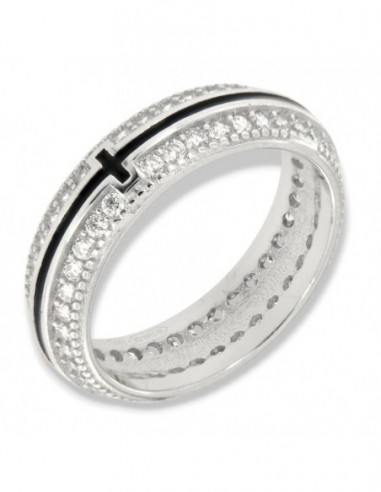 ANELLO ARGENTO RODIATO CON LATI ZIRCONI [5a7dbf0a]