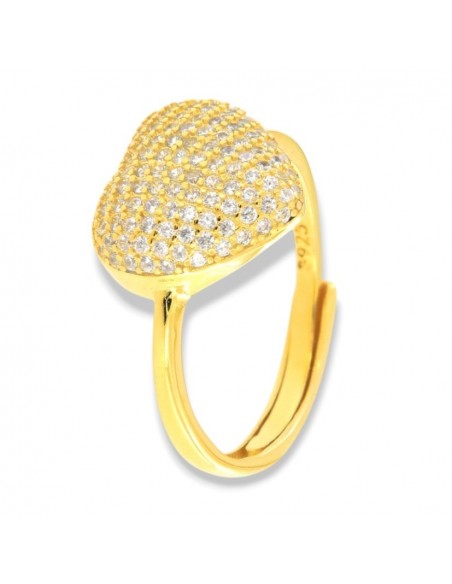 Anello Argento Dorato Cuore Pavettato Zirconi Bianchi [7707b4b6]